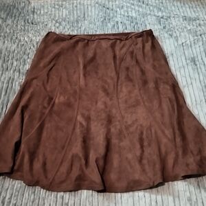 Vtg Wmns Reddish Brown Faux Suede Midi A-line Skirt 39"×53" Business Casual